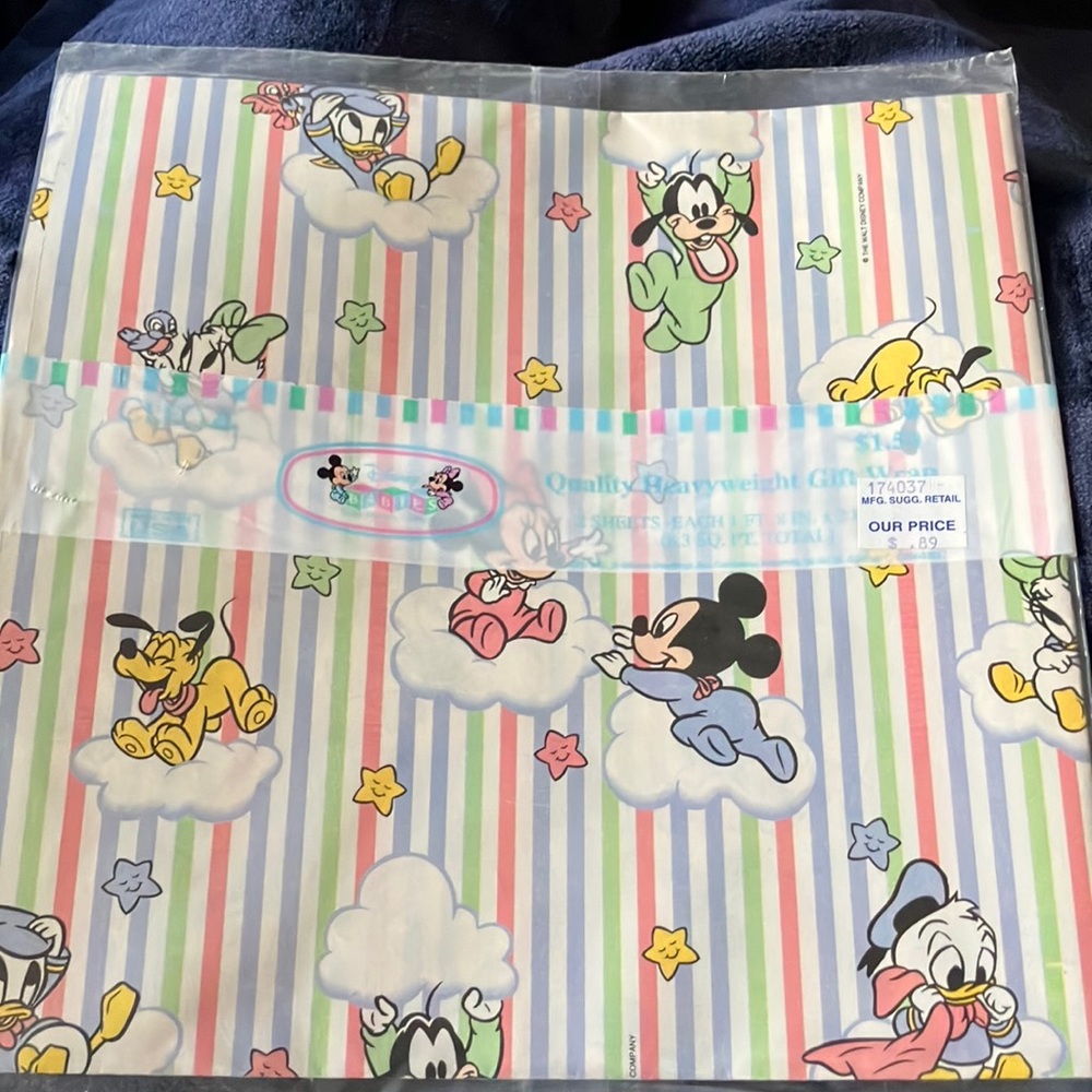 Disney Character‎ Striped Baby Gift Wrap -Sealed New Old Stock
